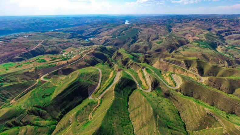 偏關縣山坡遠景 隨處綠意盎然