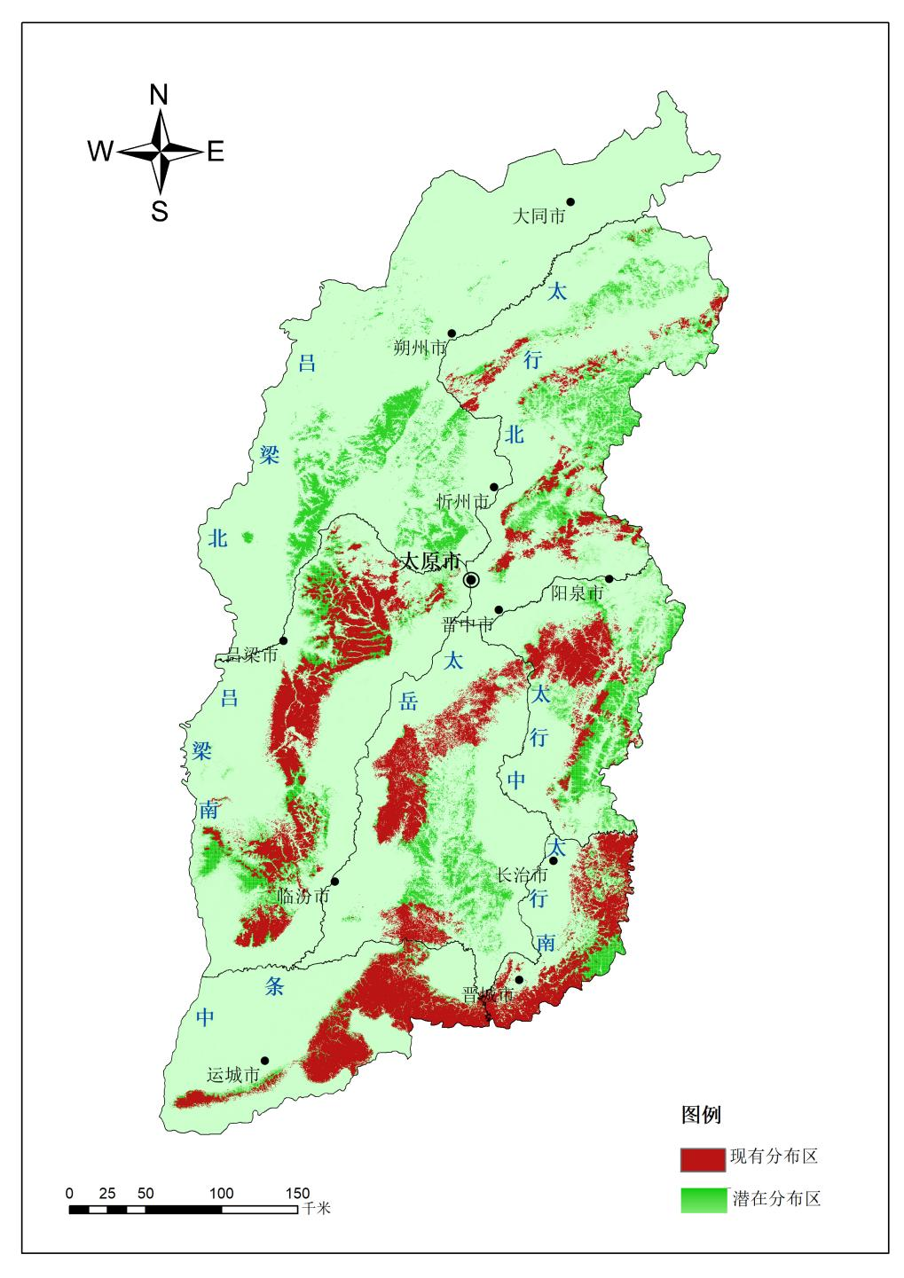 山西省華北豹分布圖。圖片由山西省林業和草原局提供
